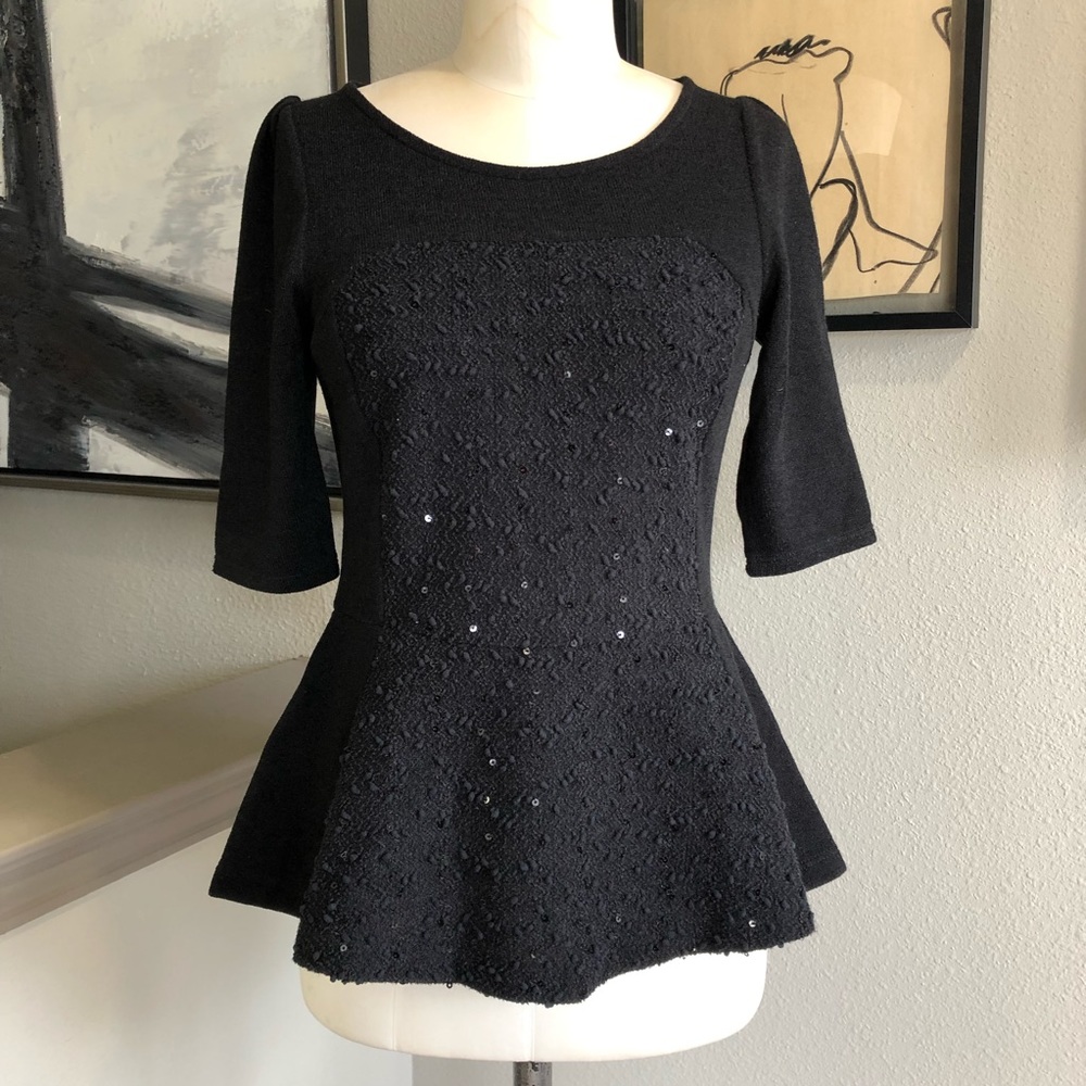 DELETTA black Shimmered boucle peplum sweater